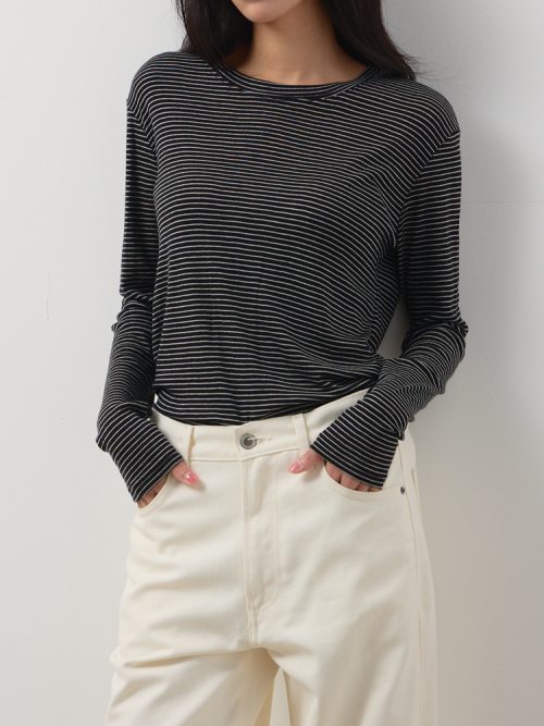 Stripe Wool Tencel Top