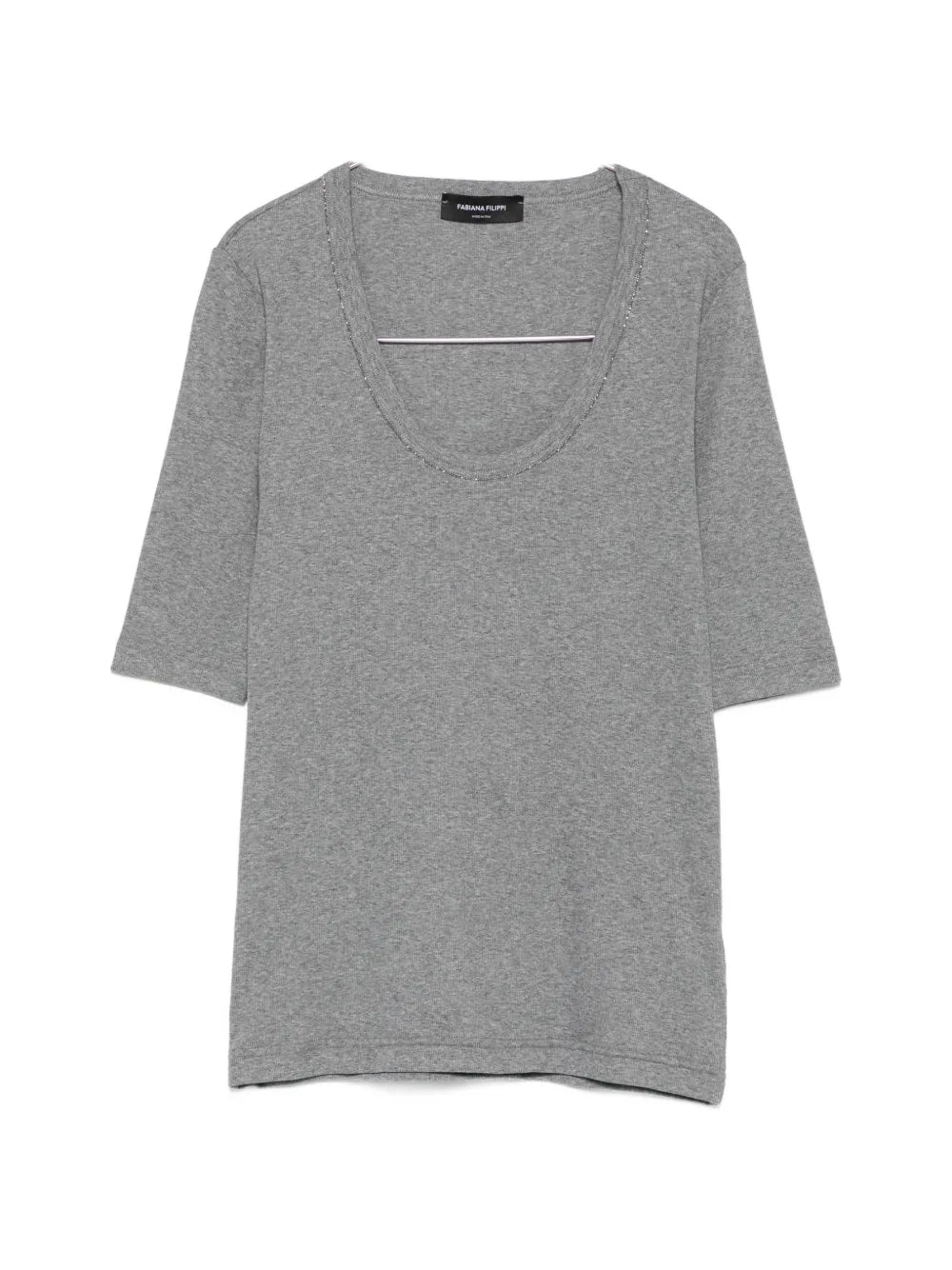 Beaded Scoop-Neck T-Shirt — grey