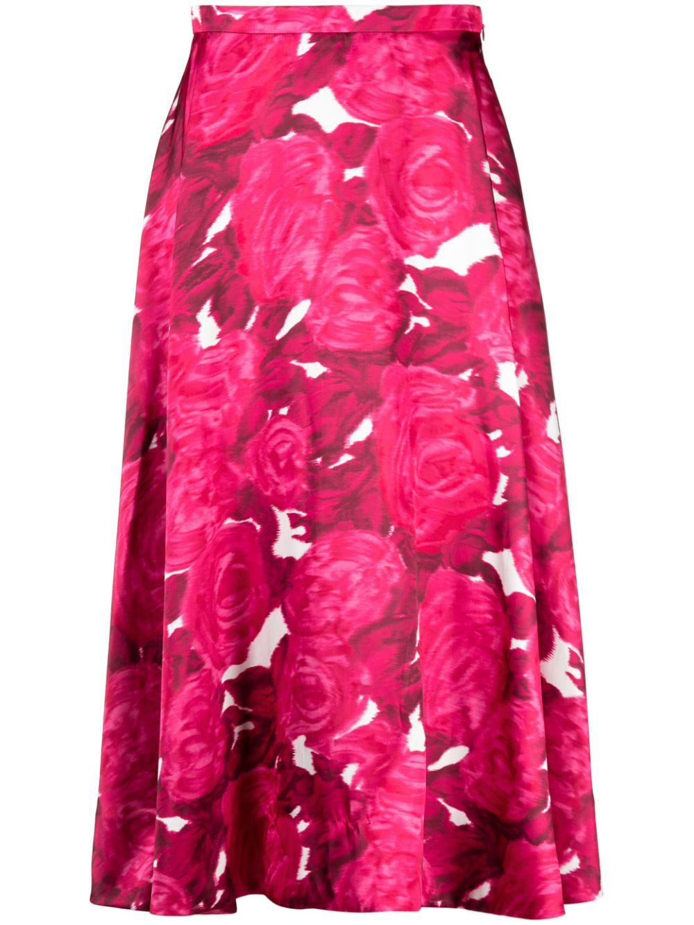 Blurred rose-print silk skirt - Pink