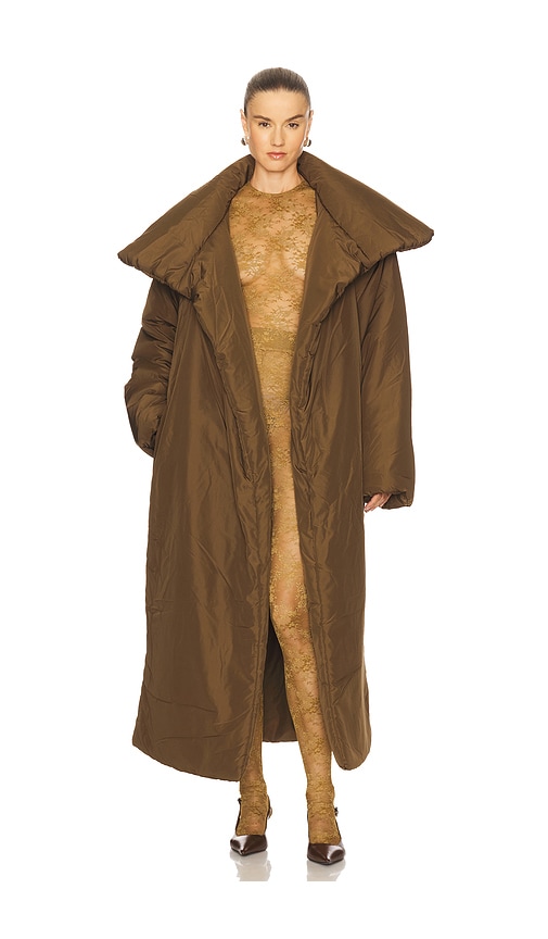 Norma Kamali High Collar Sleeping Bag Coat Long in Brown. - M-L also in