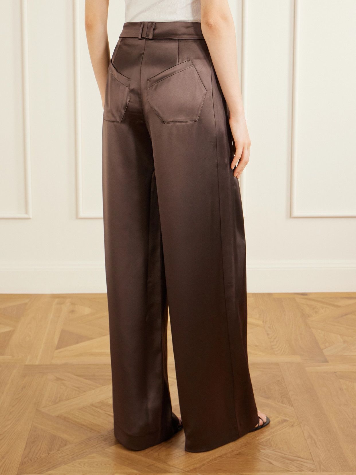 Keckler Pleated Satin High-rise Straight-leg Pants - Brown