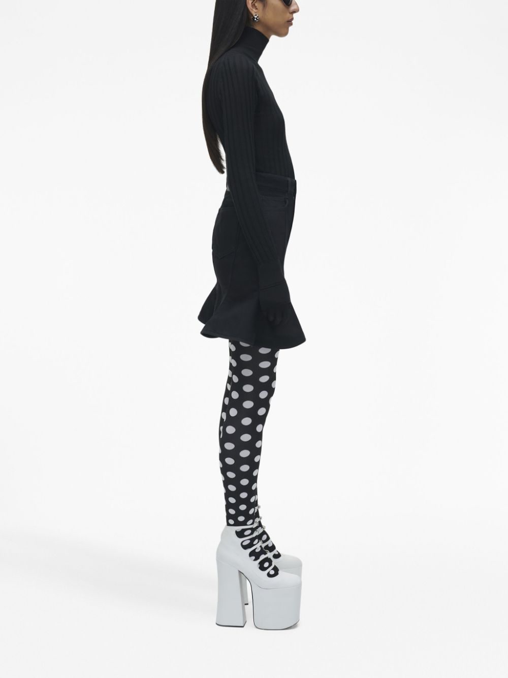 High-waisted fluted cotton skirt - Black