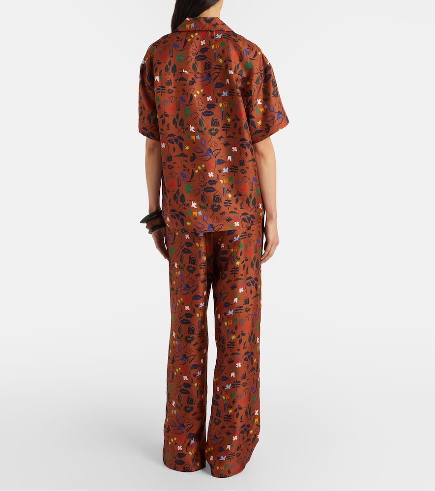 Aurelia printed silk twill wide-leg pants