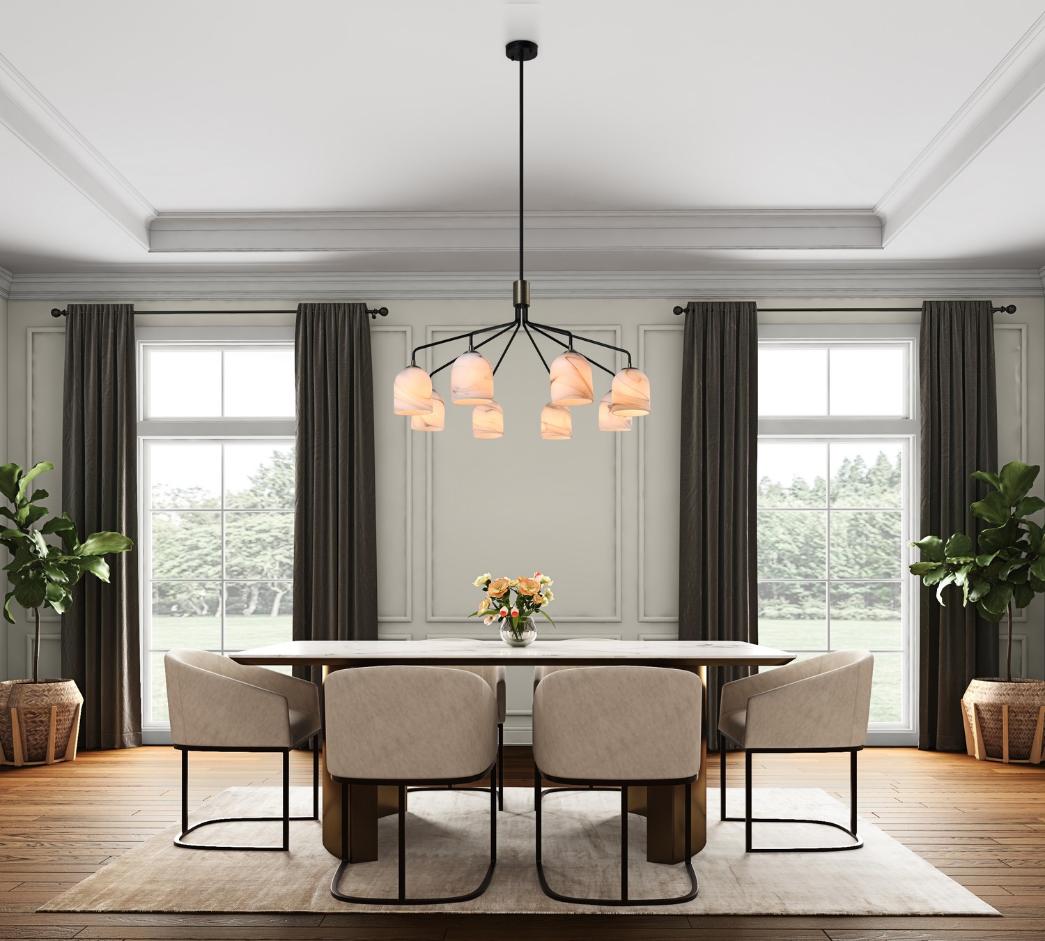 Black, Brushed Brass Chandelier from the Crema Collection