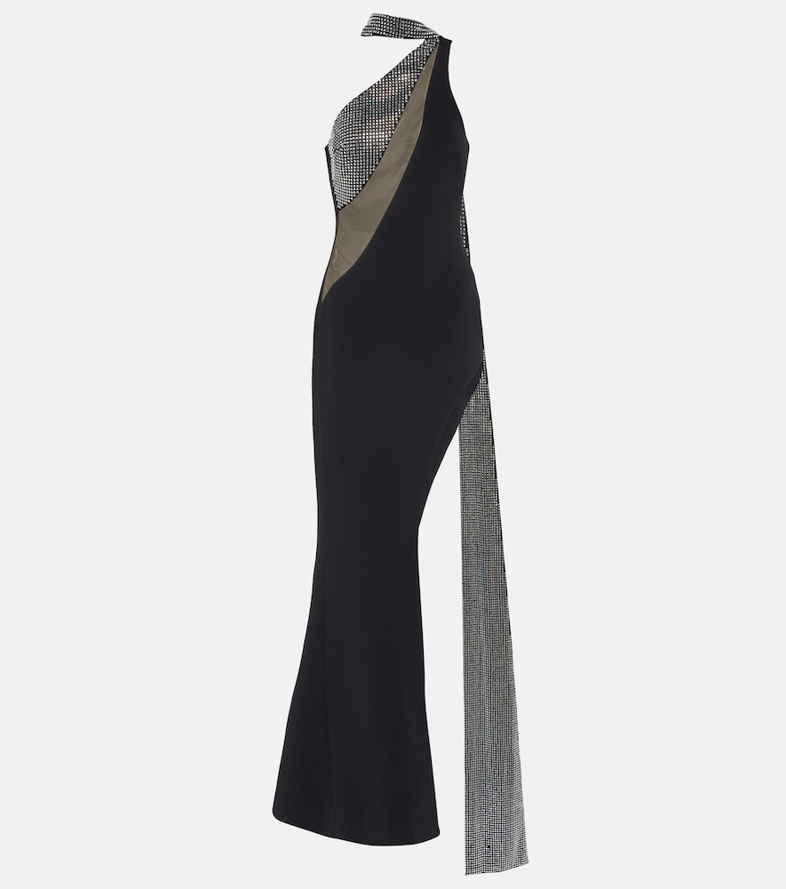 Crystal-embellished scarf gown
