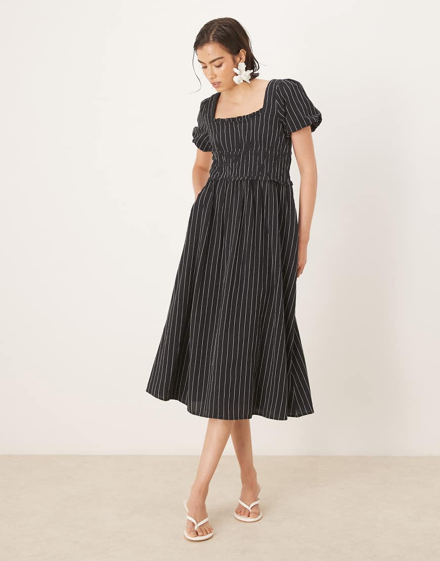 Aggie midi dress in black stripe
