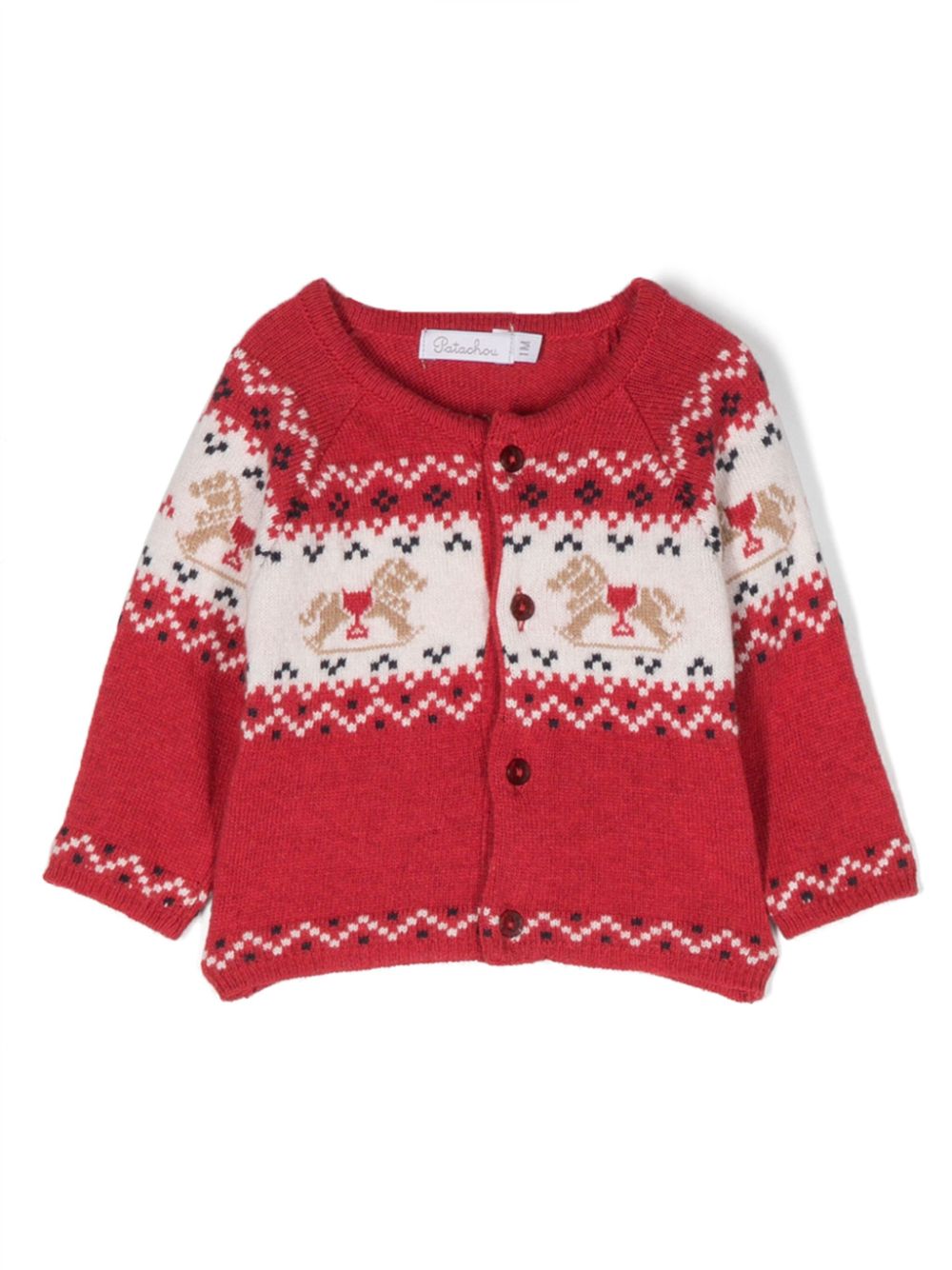 Patterned intarsia-knit cardigan - Red