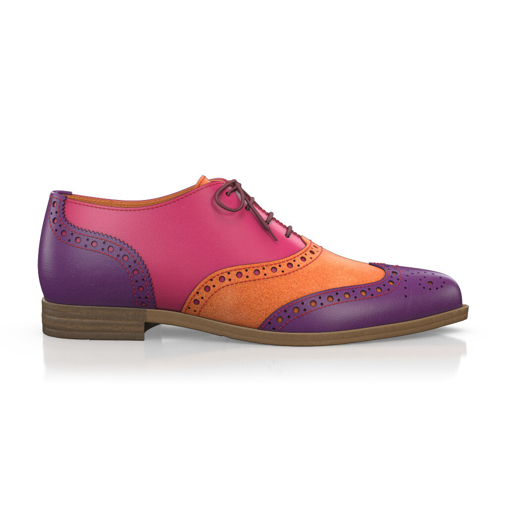 Custom Women's Pointed Oxford Shoes Wingtip Handmade in Italy - Orange Leather - Low heel, Wingtip, Laces - GIROTTI