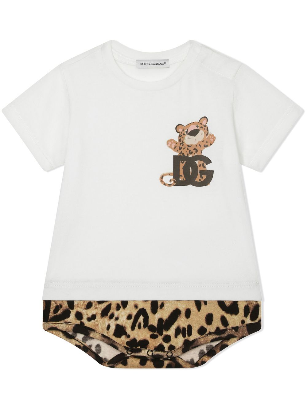 Leopard-print short-sleeve onesie - White