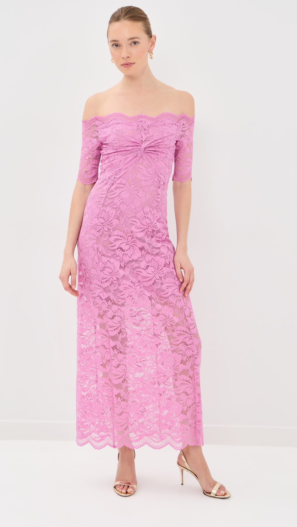 Long Dress In Lace Camelia Pink