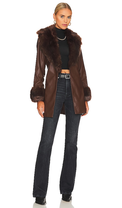 Show Me Your Mumu Penny Lane Faux Leather Jacket in Brown. - XS also in S, M