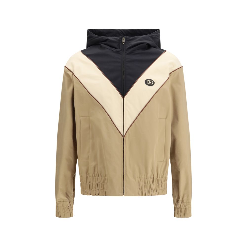 Colorblock Hooded Nylon Jacket — Beige