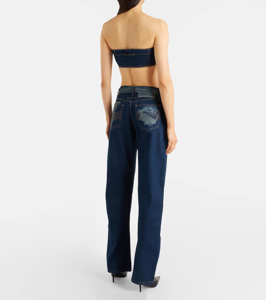 Printed mid-rise wide-leg jeans