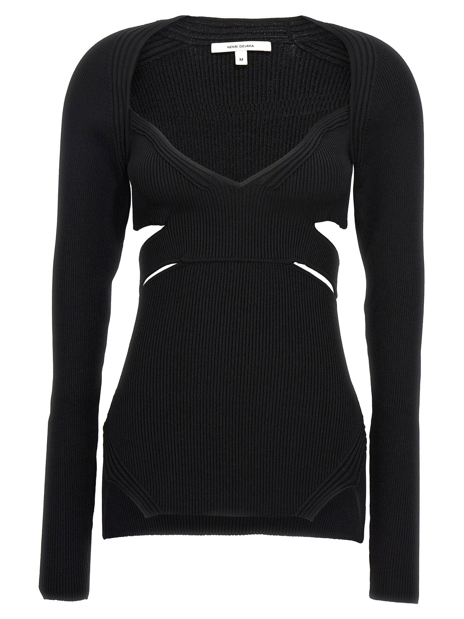 Cut-out Ribbed Viscose Sweater — Black