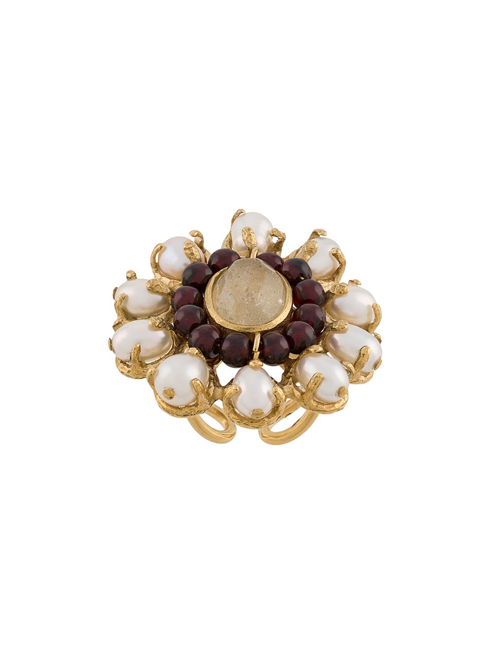Perle Baroque floral ring - White