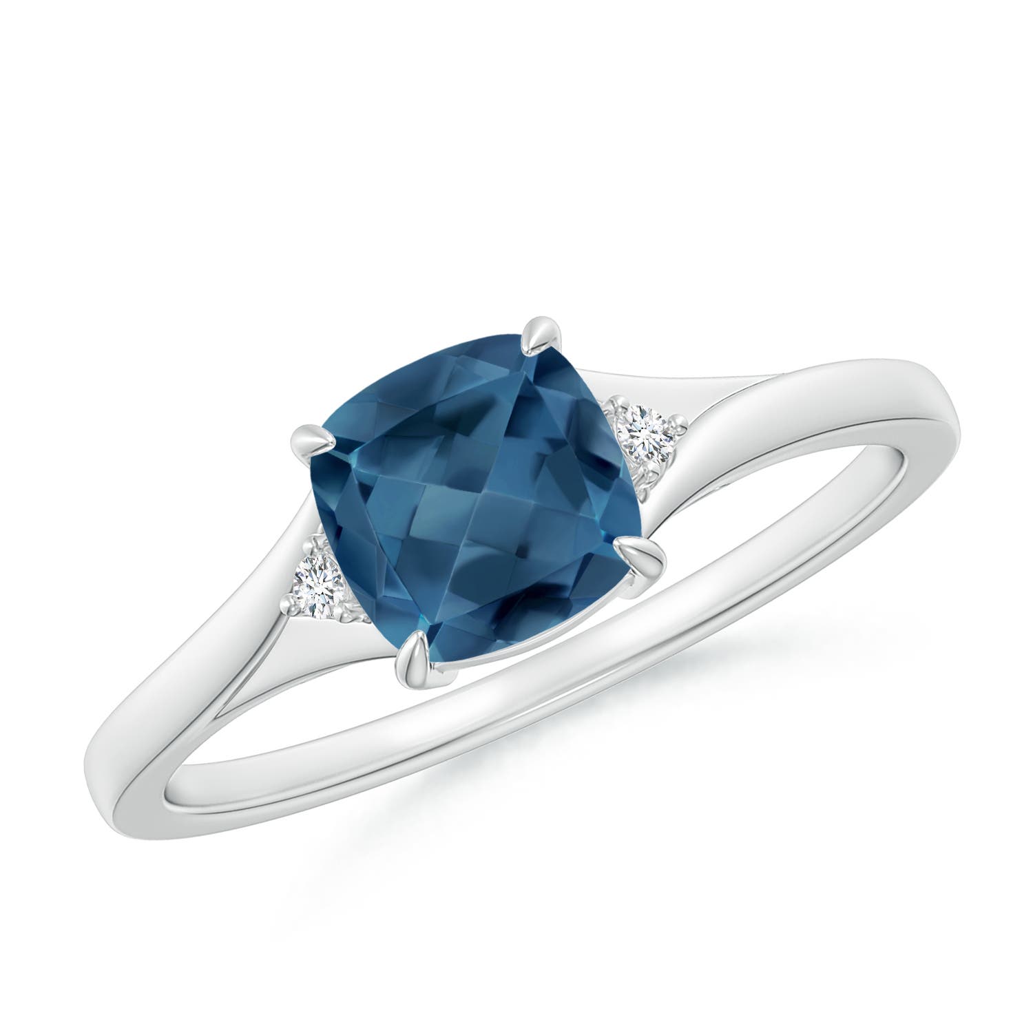 Angara 1.1 Carats Split Shank Cushion London Blue Topaz Solitaire Ring in Platinum