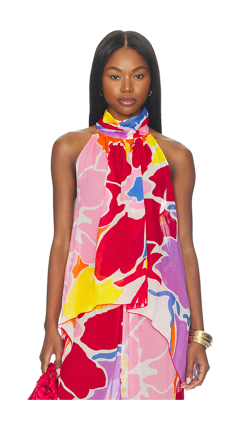 SWF High Neck Flare Top in Red, Pink. L. Also in M, S