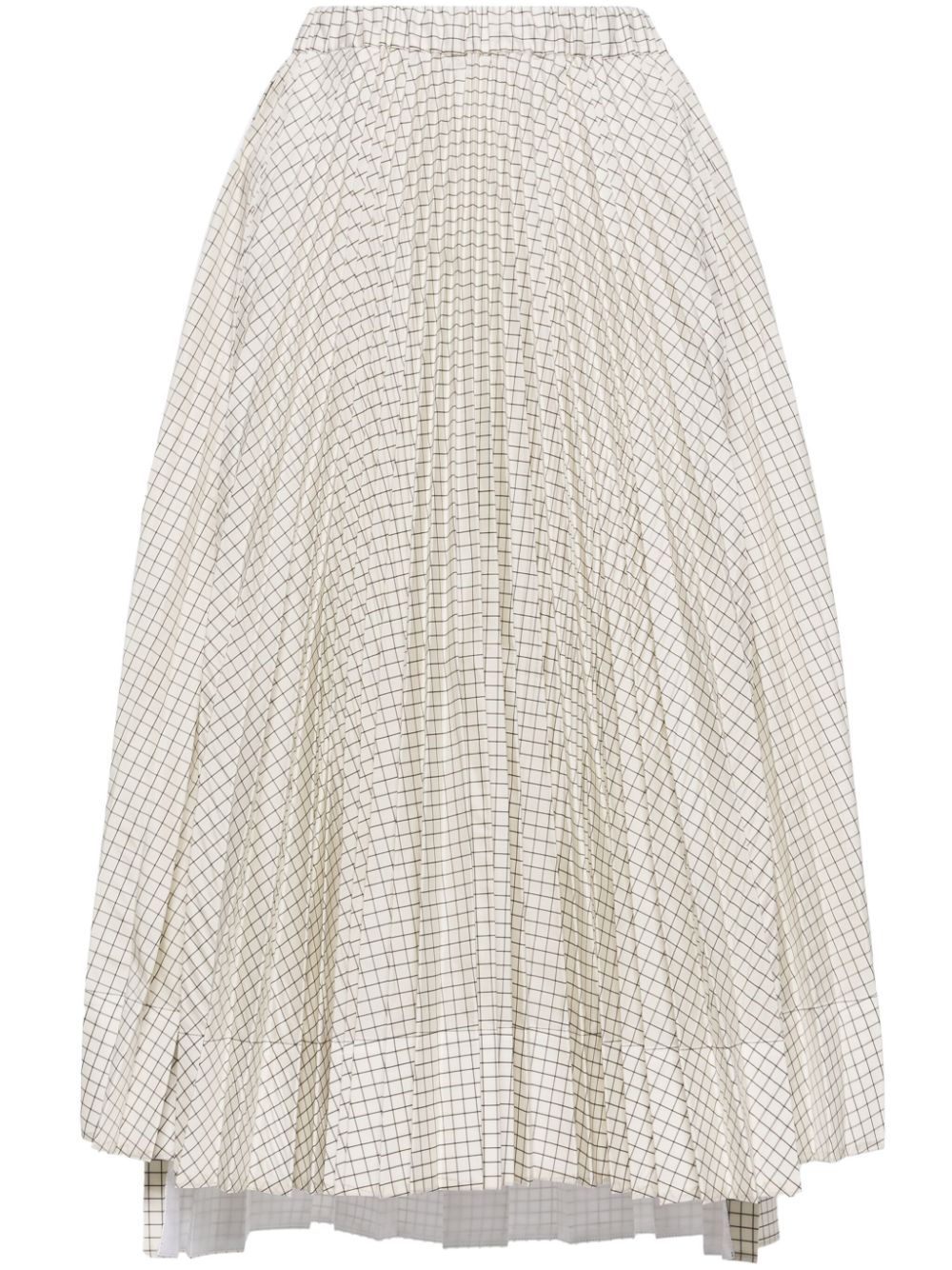 Grid-pattern taffeta midi skirt - White