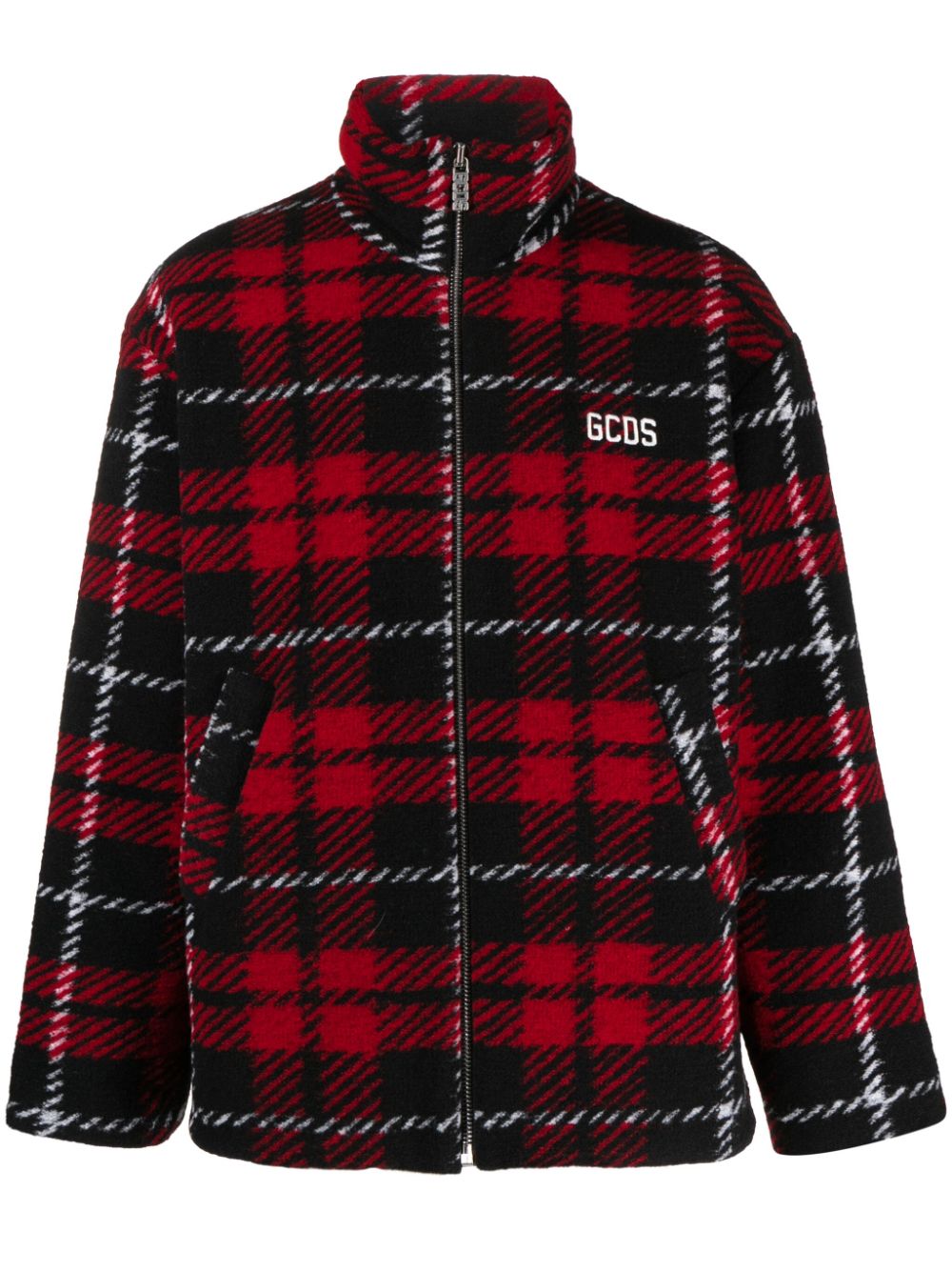 Tartan-check zip-up bomber jacket - Red