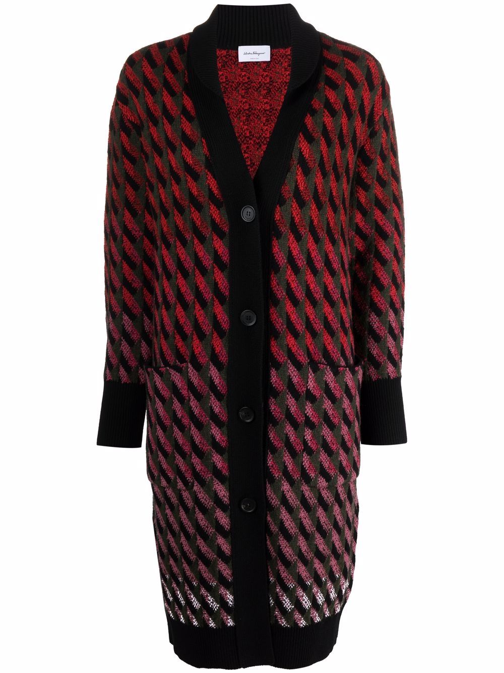 Intarsia-knit cardi-coat - Red