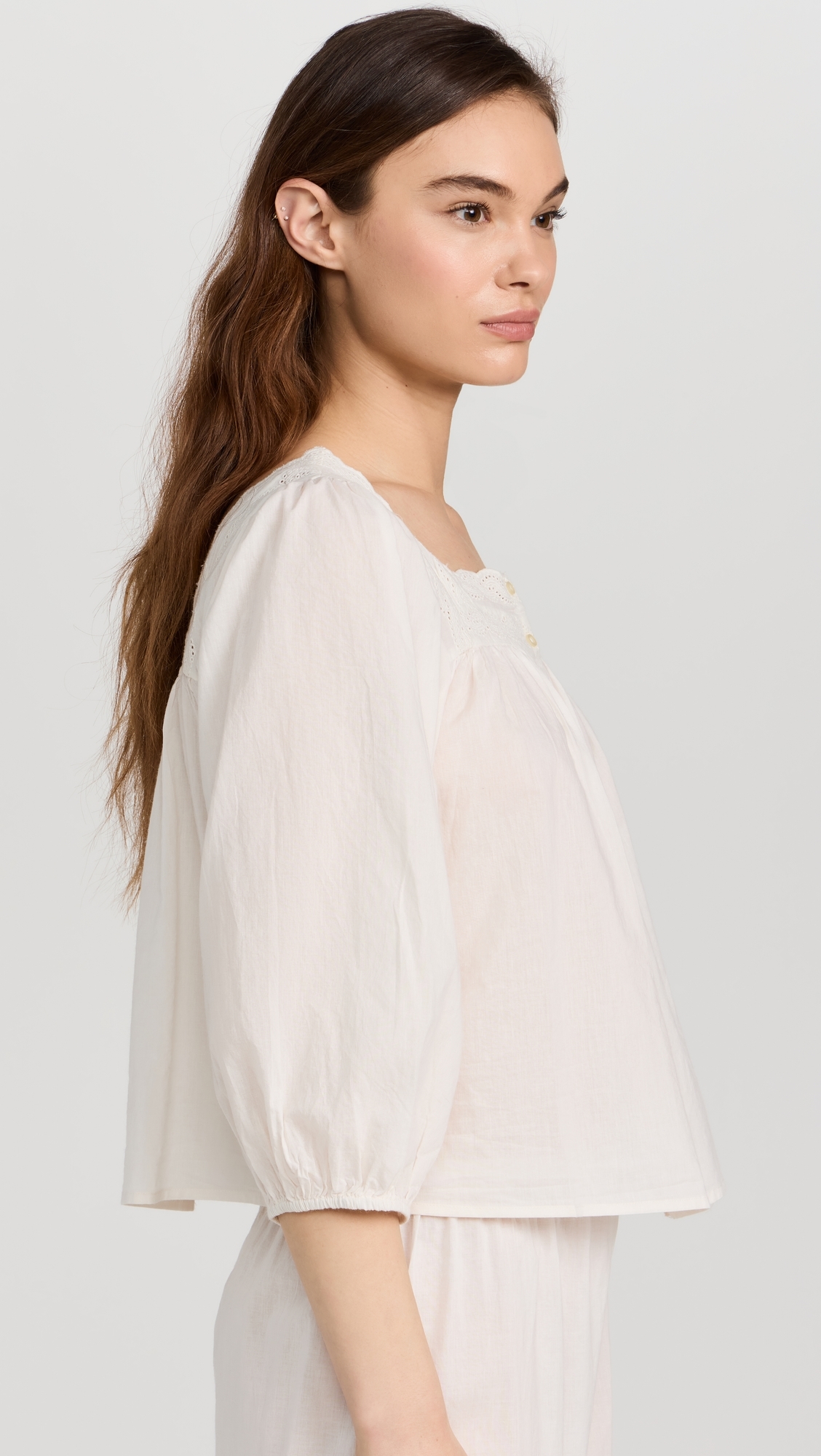 The Eyelet Button Sleep Top True White