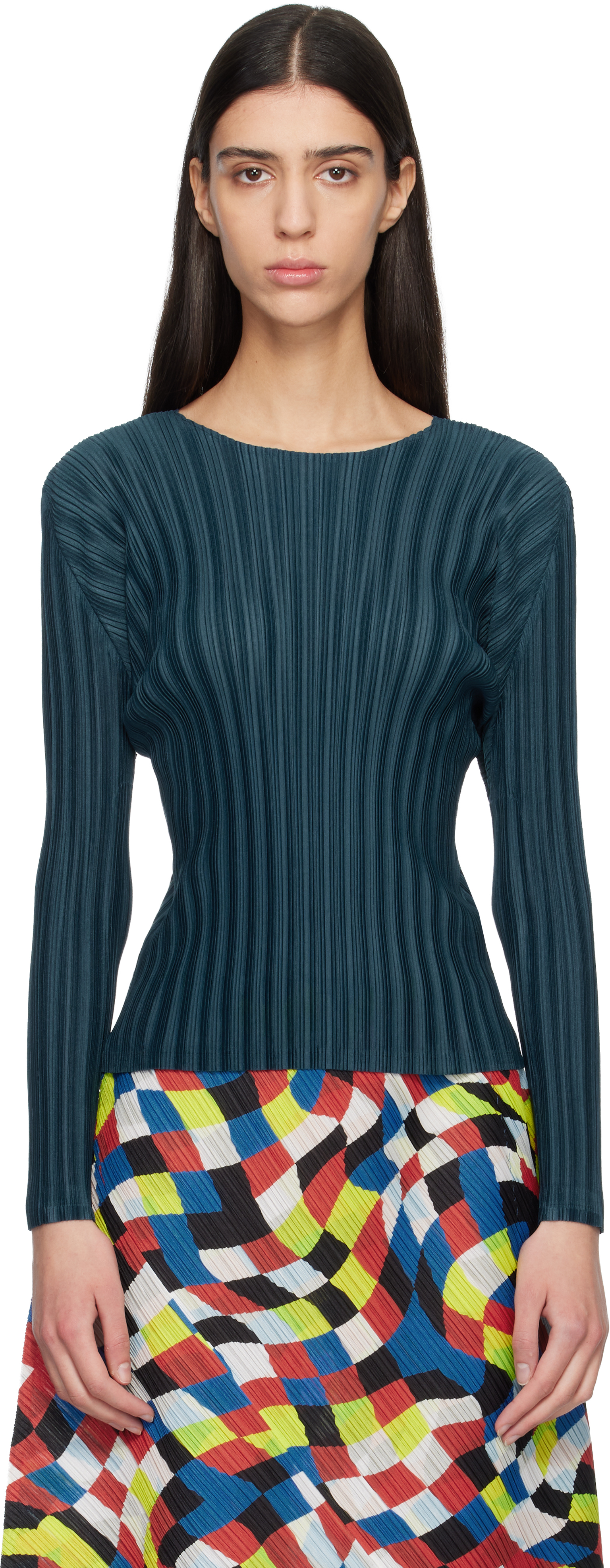 Navy Rib Pleats November Top
