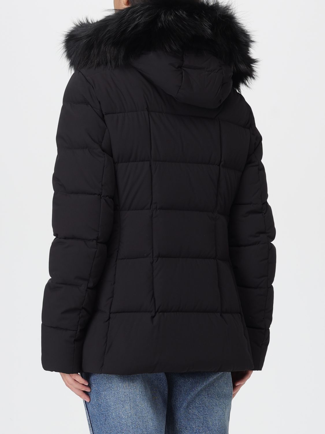 Kilie-Fur-Kn hooded puffer jacket - Black