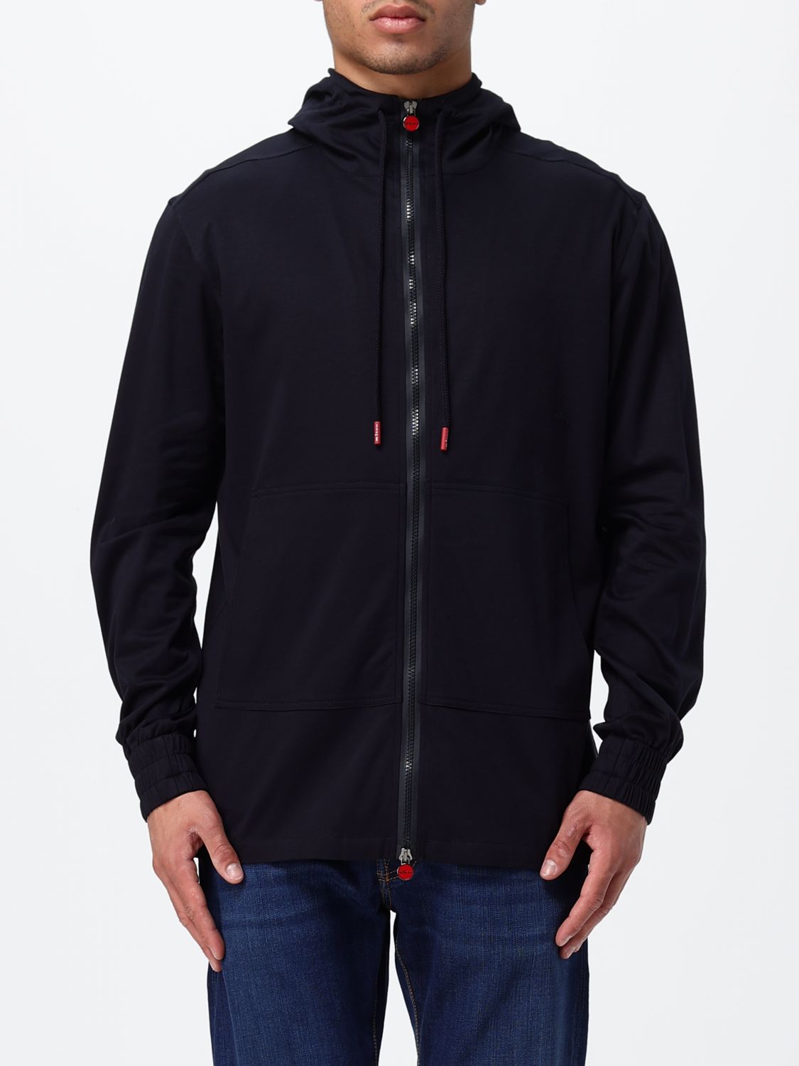 Kiton drawstring zipped hoodie - Blue