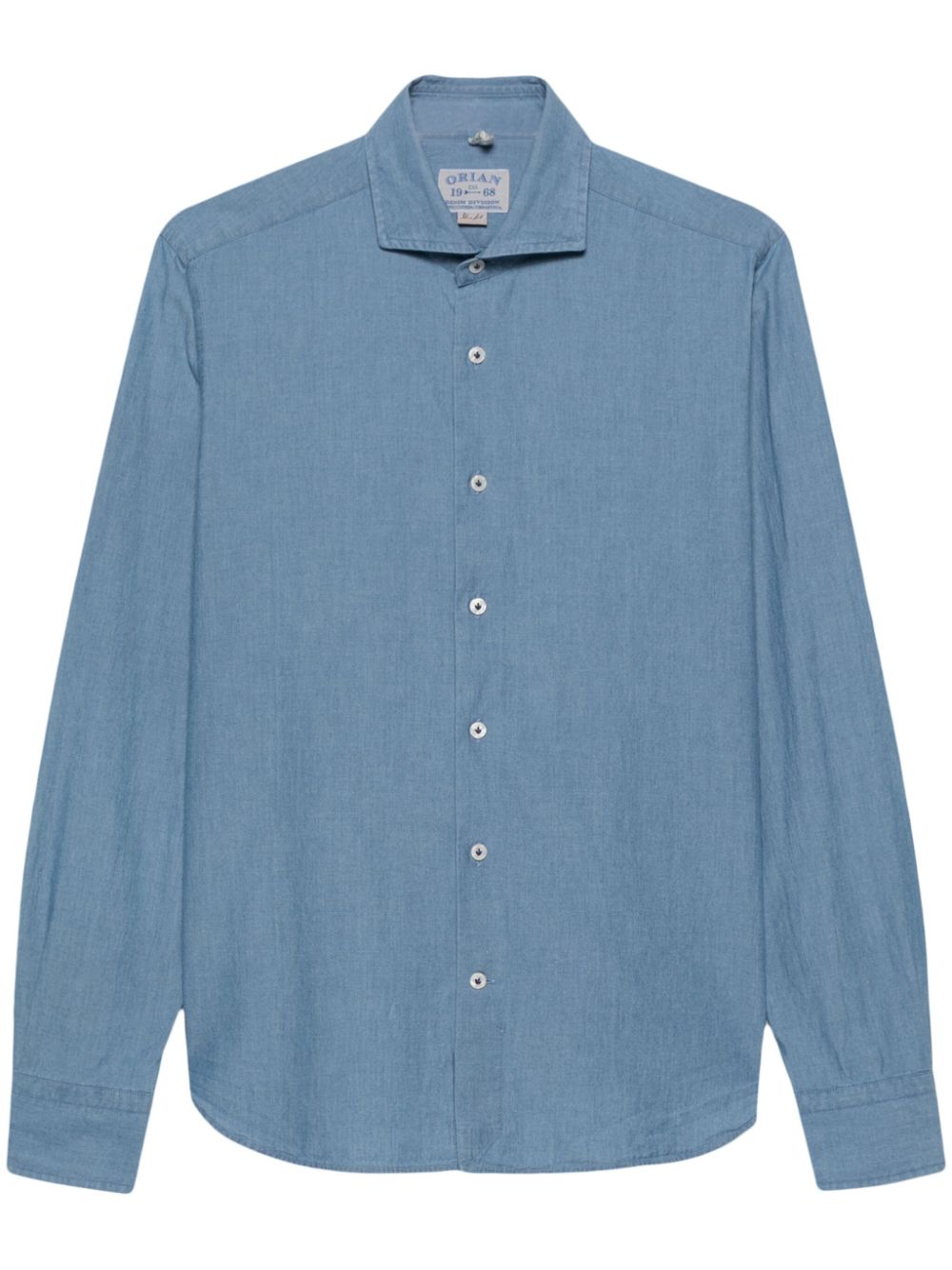 Mélange-effect cotton shirt - Blue