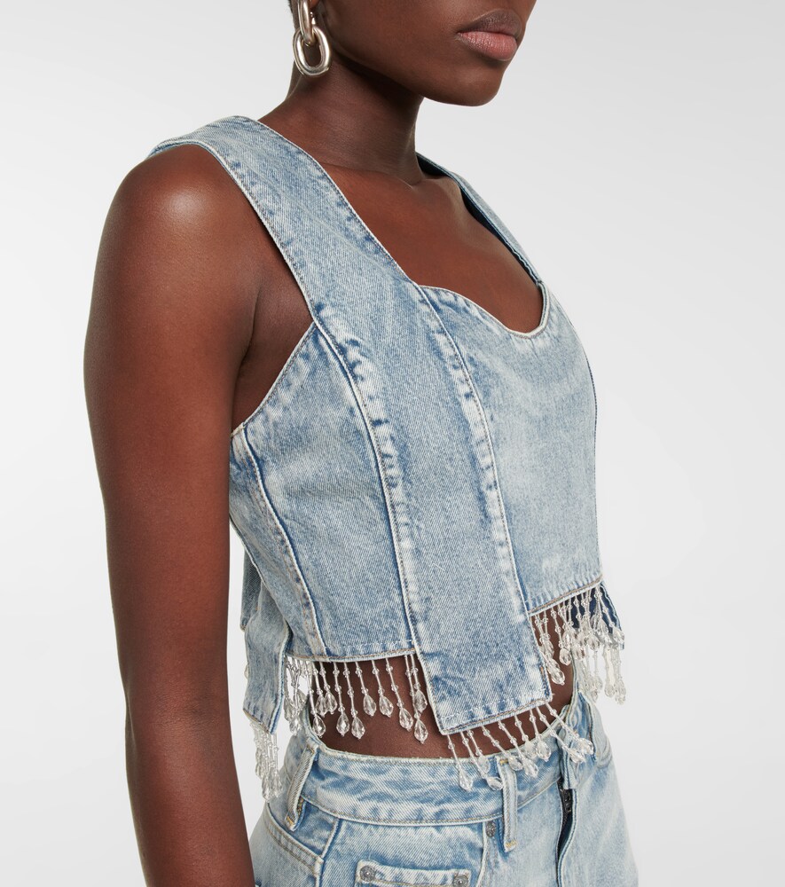 Embellished denim crop top