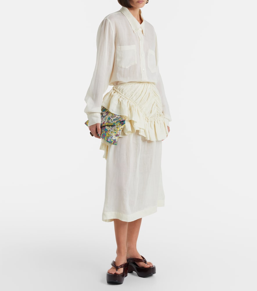 Ruffled ramie midi skirt
