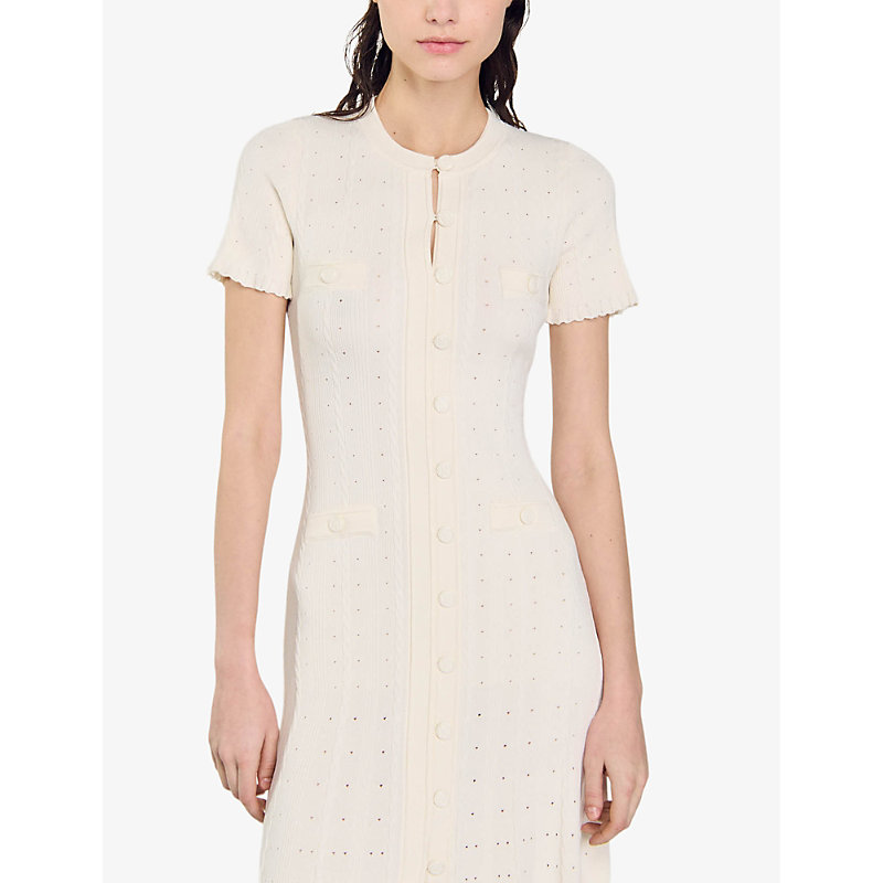 Womens Naturels Contrast-stitch Short-sleeve Stretch-knit Midi Dress