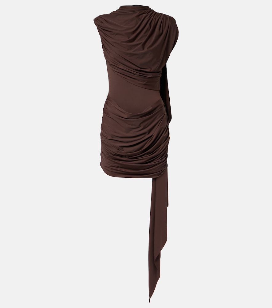 Draped caped jersey minidress