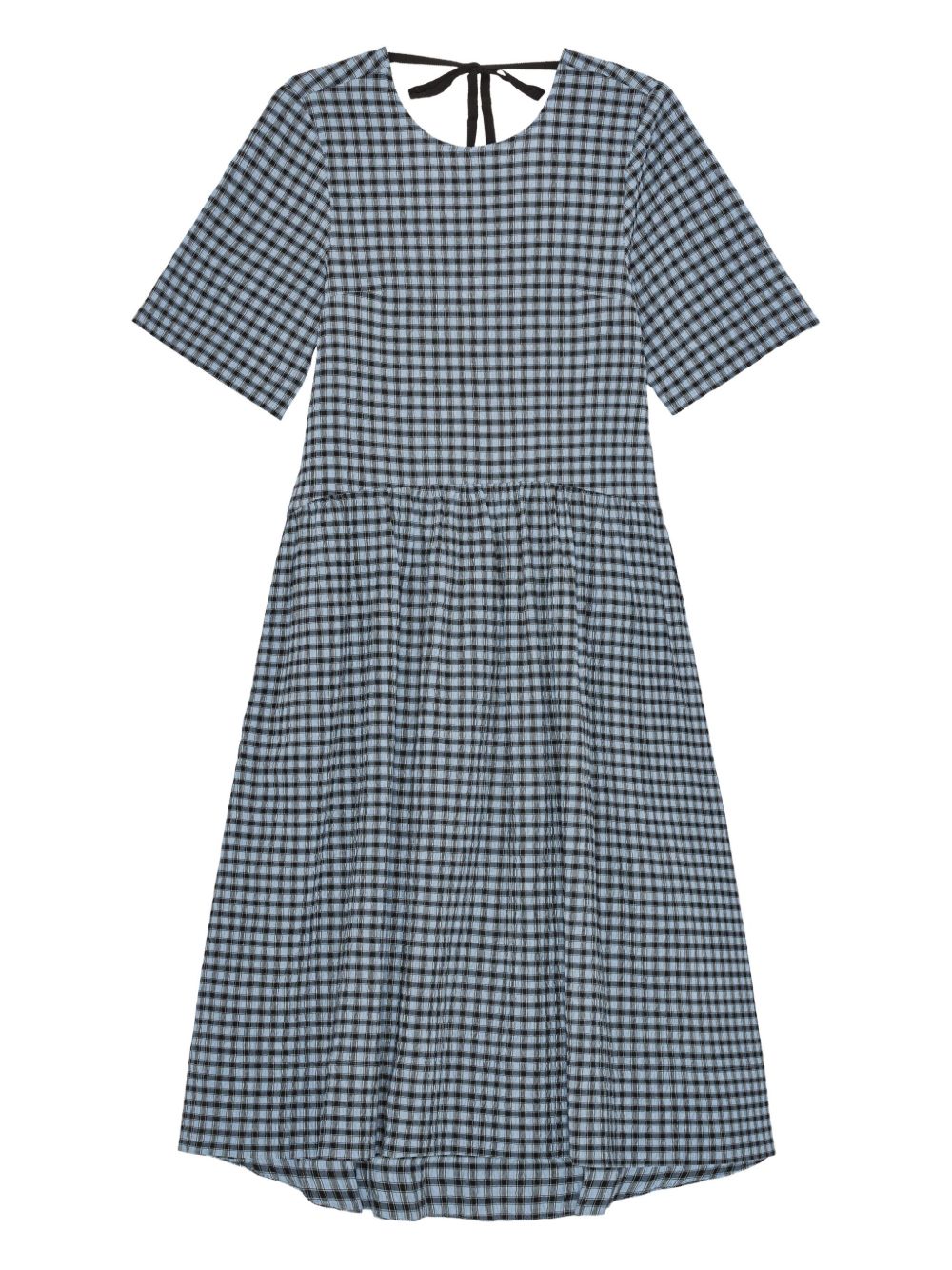 GANNI checked seersucker midi dress - Blue