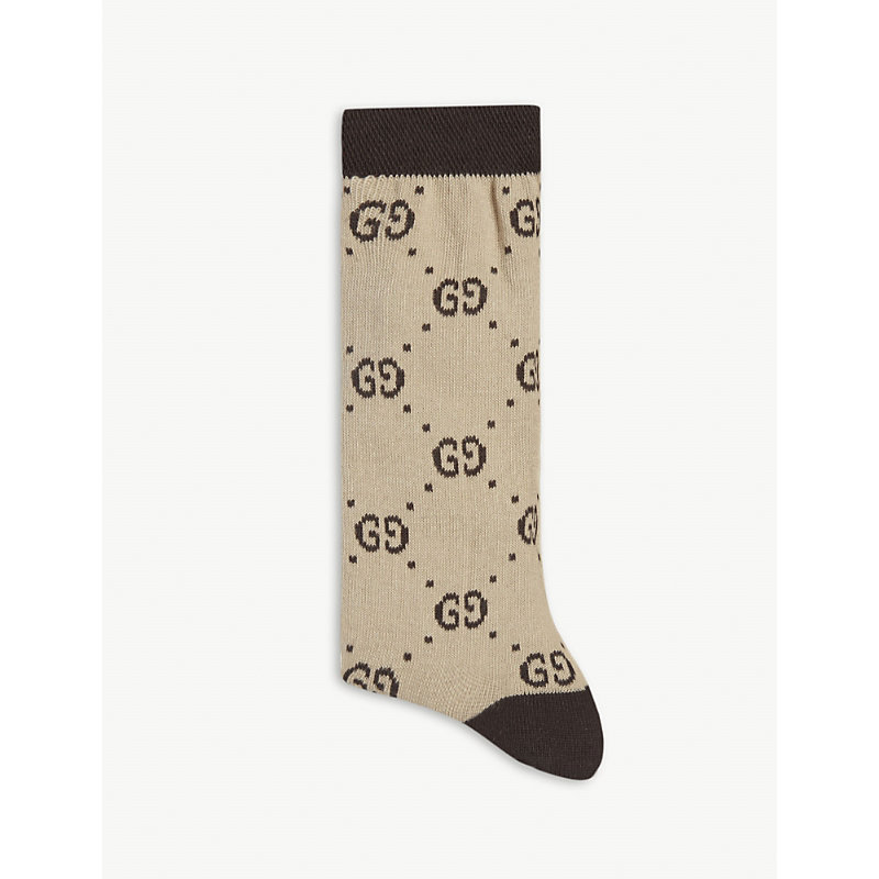 Girls Brown Kids GG Pattern Socks 