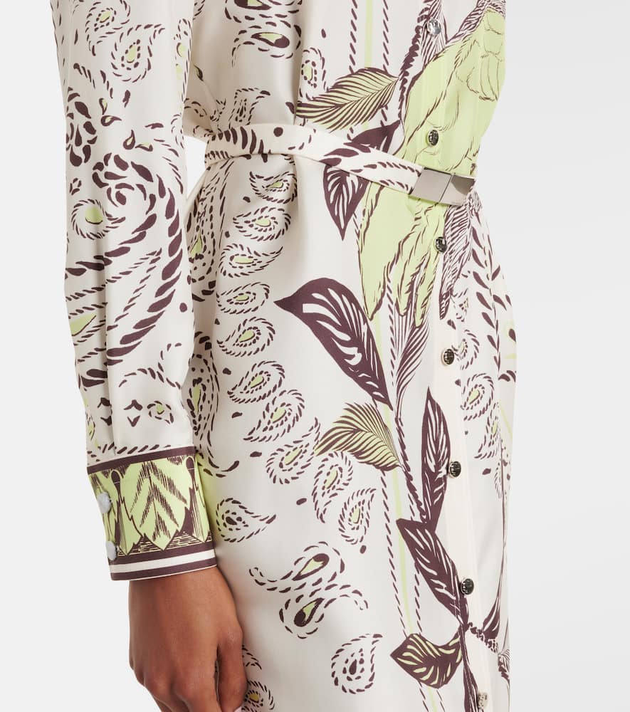 Belted printed silk midi dress