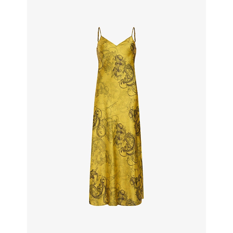 Womens Hele Gold Ye Tiana V-neck Sleeveless Stretch Recycled-polyester Midi Dress 12