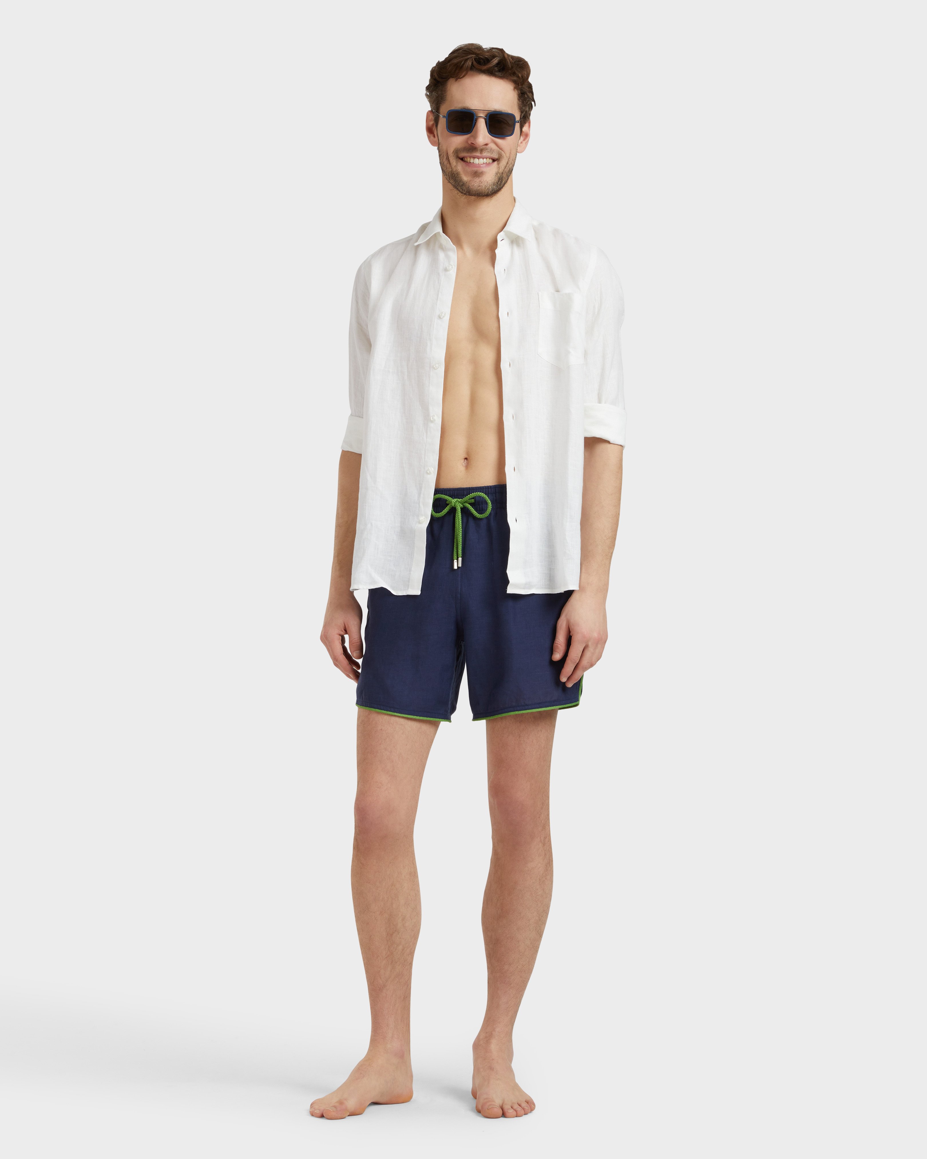 Men Linen Swim Shorts Solid - Mdb - Mallorca - Blue