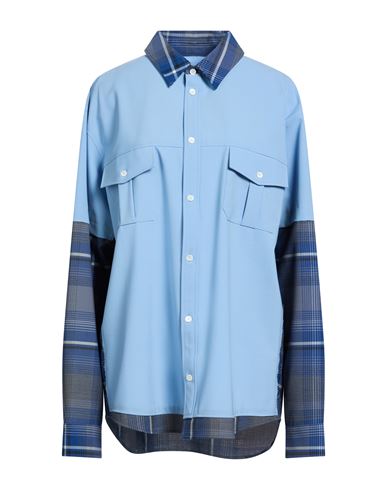 Woman Shirt Azure Size 12 Polyester, Virgin Wool, Elastane