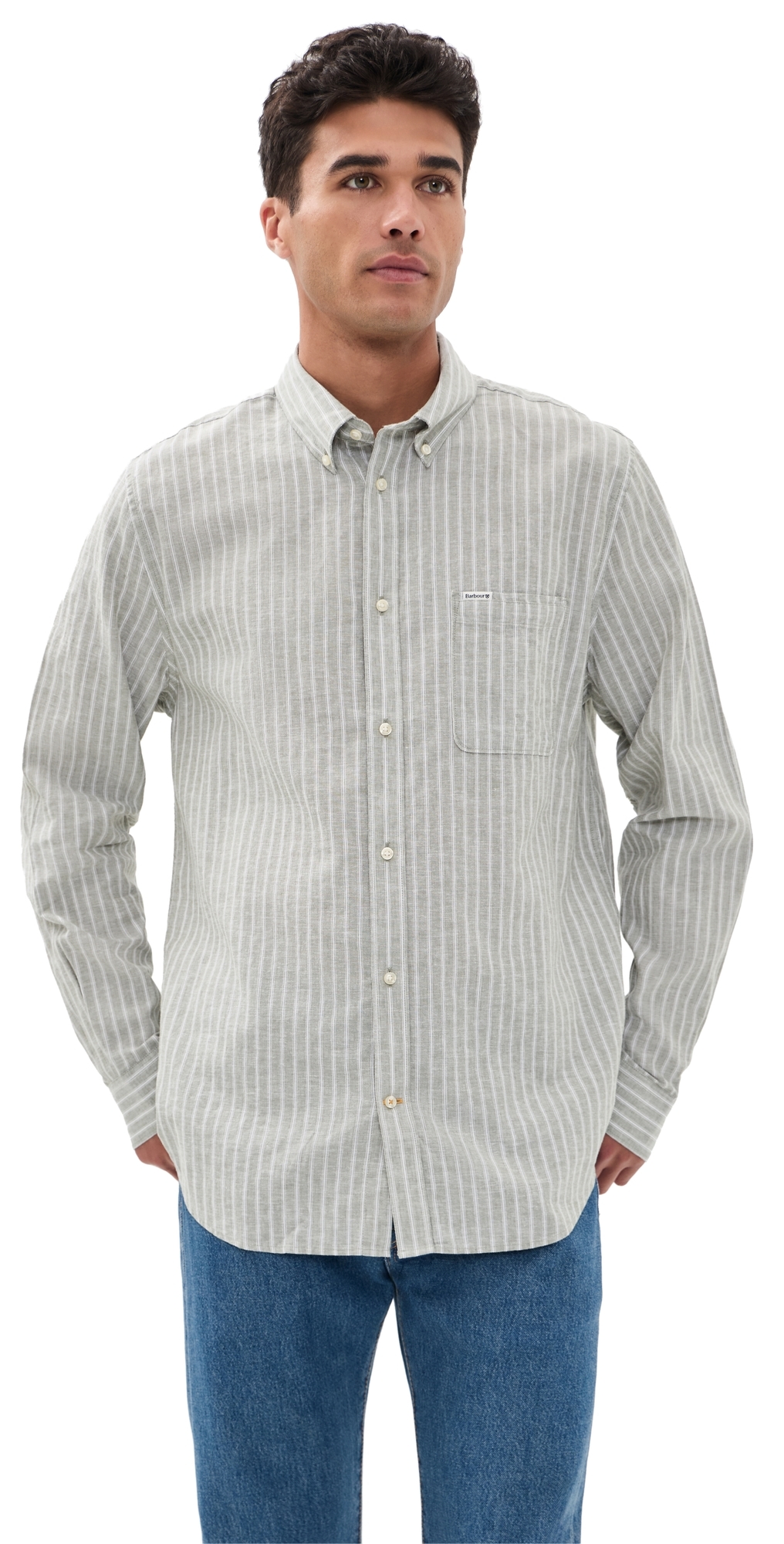 Nelson Stripe Long Sleeve Tailored Shirt Bleached Olive