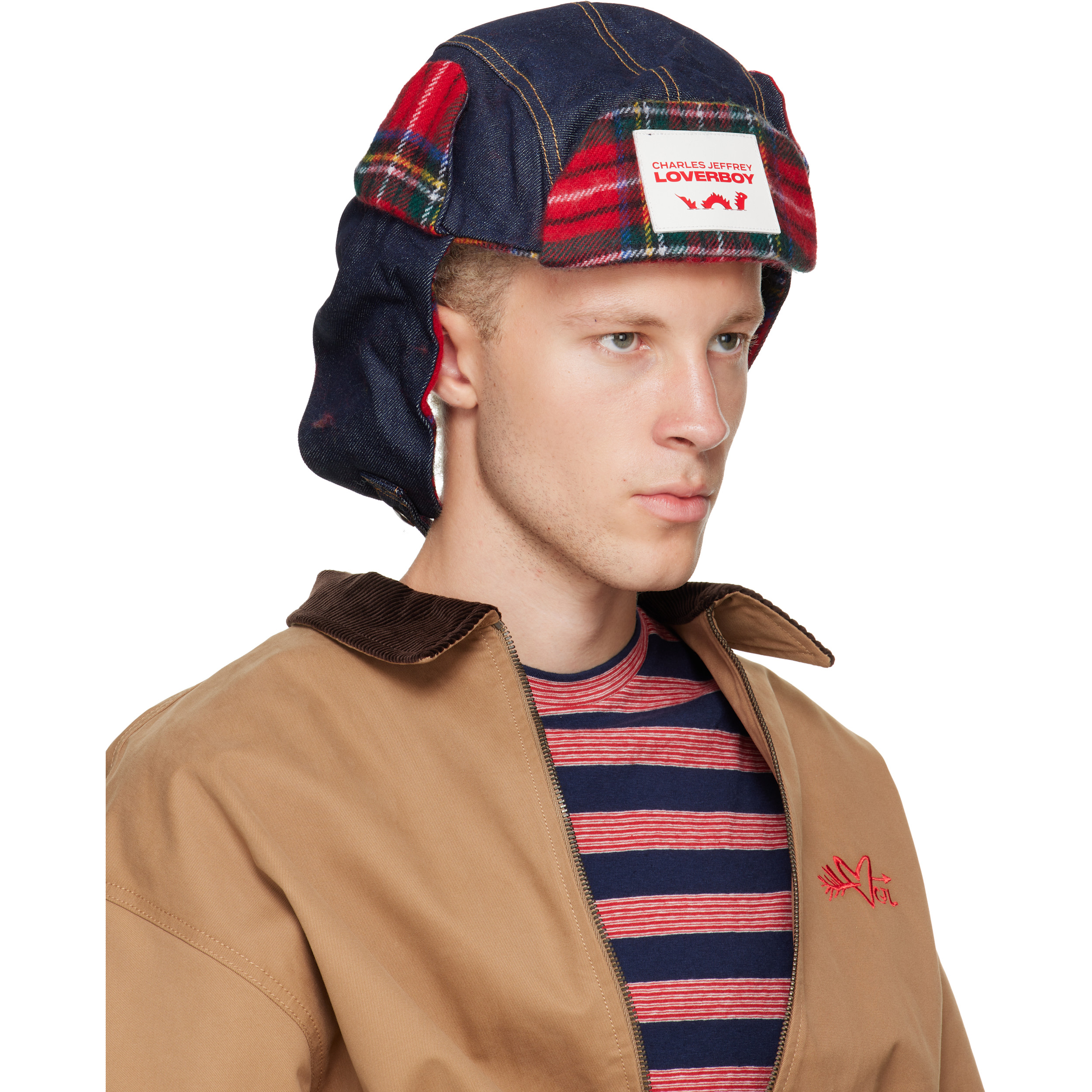 Navy & Red Trapper Hat