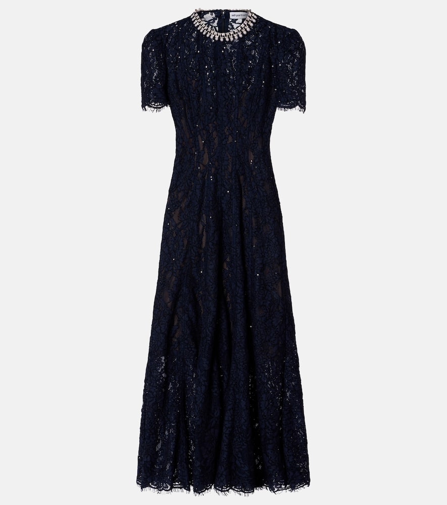 Embellished lace midi dress