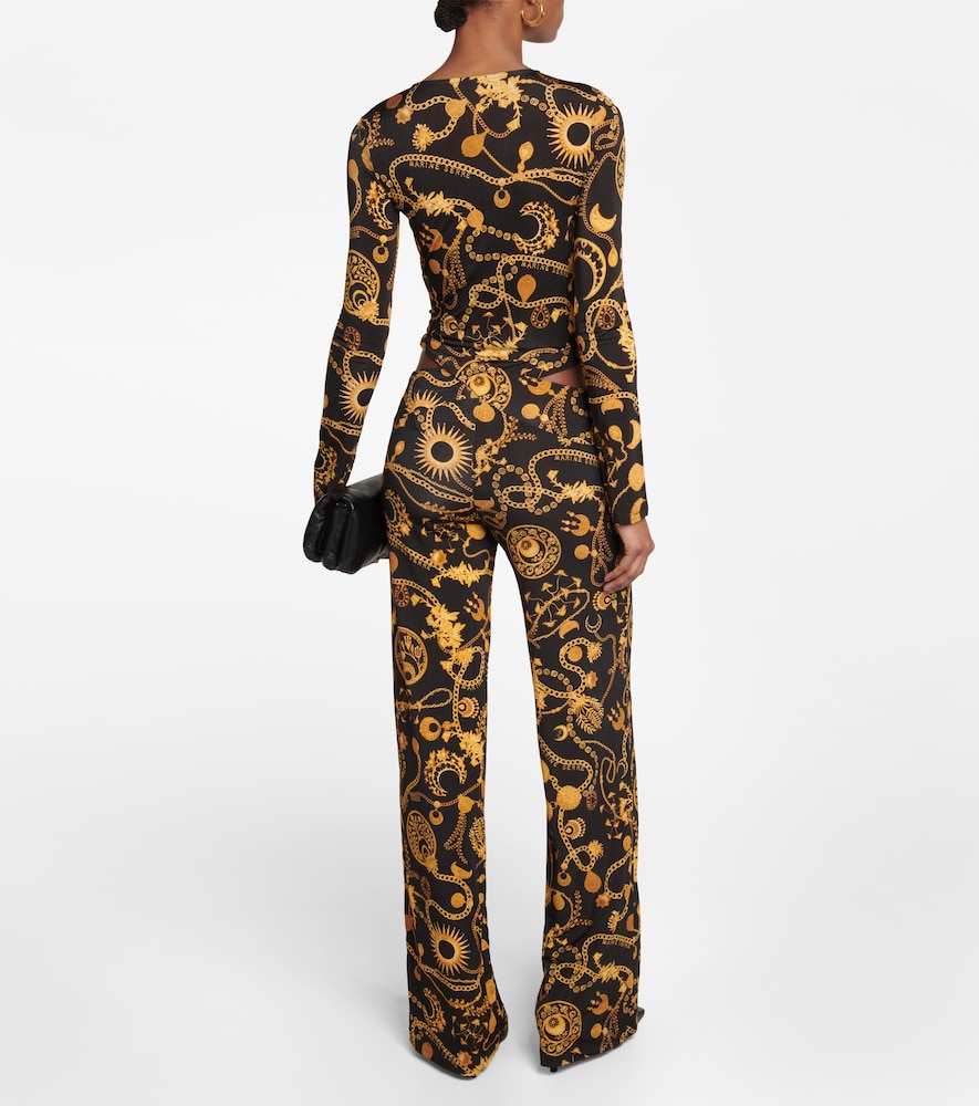 Cutout printed wide-leg pants