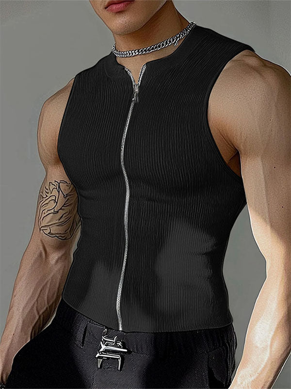 Mens Textured Zip-Up Sleeveless Tank SKUL01087 - White / S