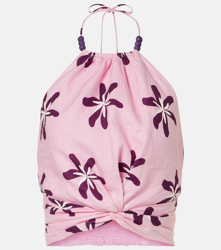 Lodi floral halterneck linen crop top