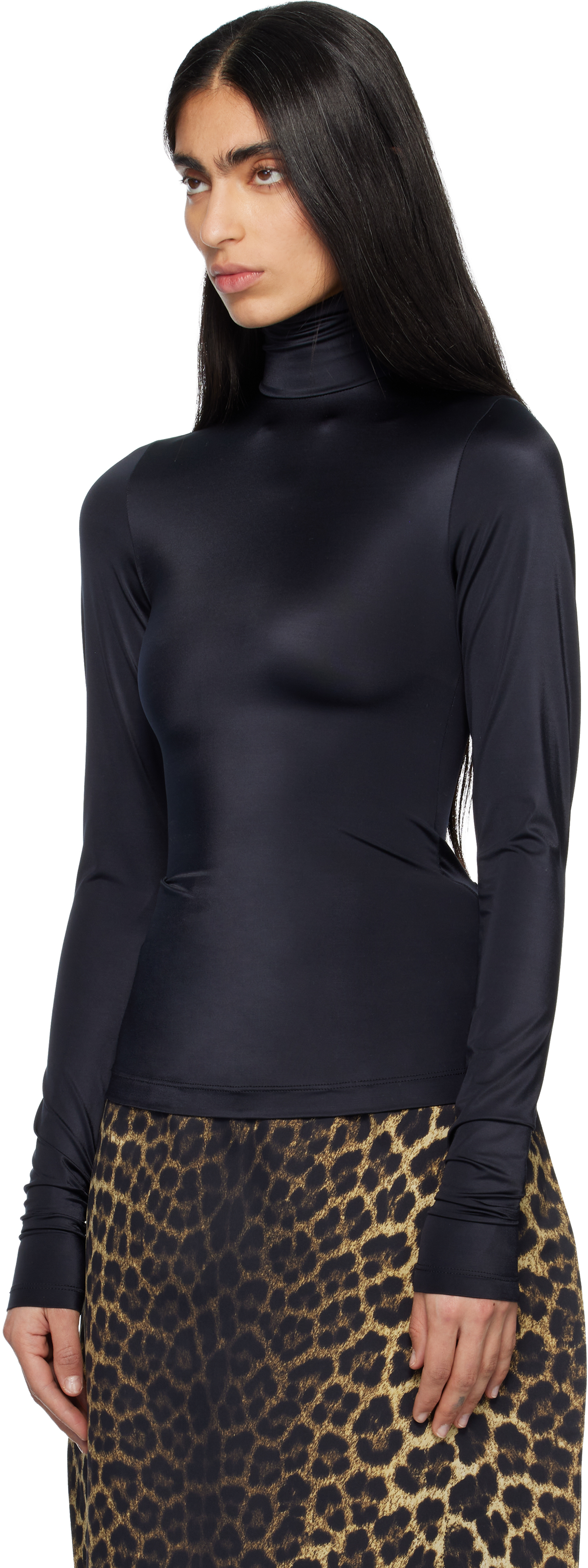 Black High Neck Body Zip Cover Top