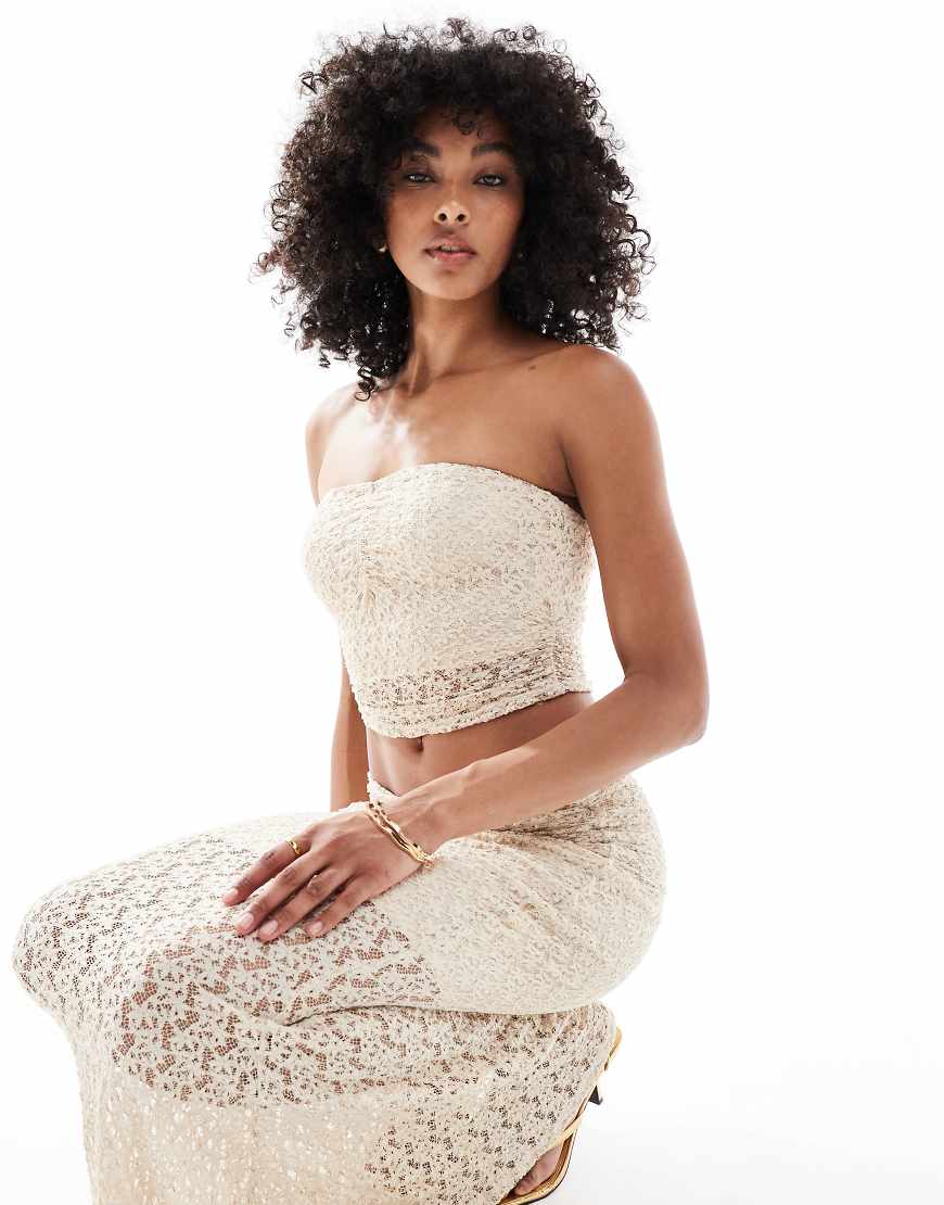 Co-ord lace bandeau top in off white
