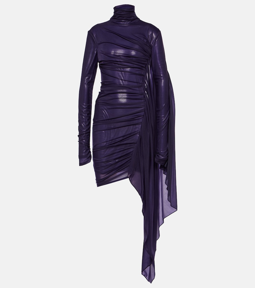 Asymmetric draped chiffon minidress