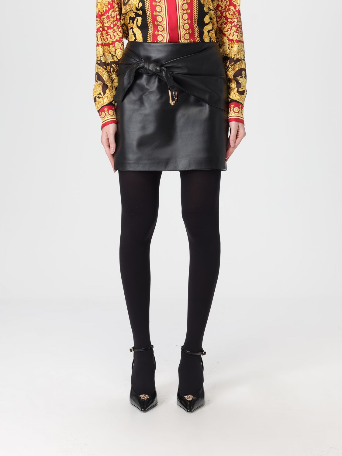 Leather draped skirt - Black
