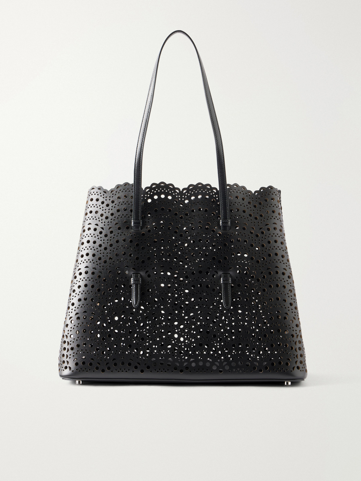 Mina 20 Laser-cut Leather Tote - Black